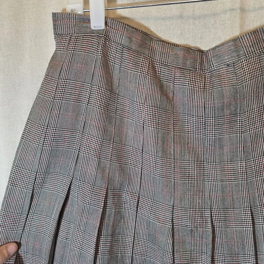 Vintage Glen Check Plaid Pleated Midi Skirt Womens 18 Side Zip FLAW - Picture 2 of 10